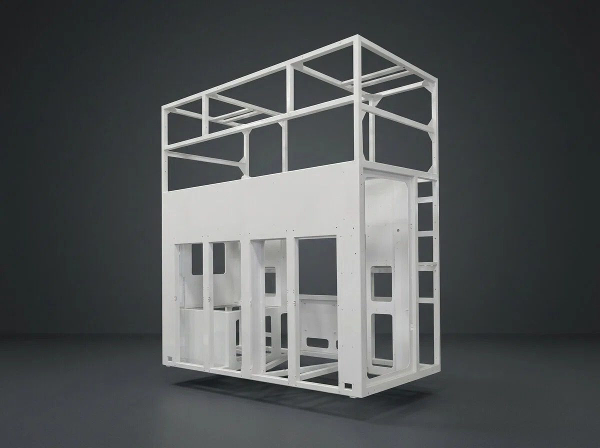 Welded multi-level equipment frame and structural weldment for semiconductor and industrial tools, built by ACE Malaysia
